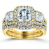 Princess Moissanite and Diamond Halo 3-Stone Bridal Rings Set 3 1/10 CTW 14k Yellow Gold